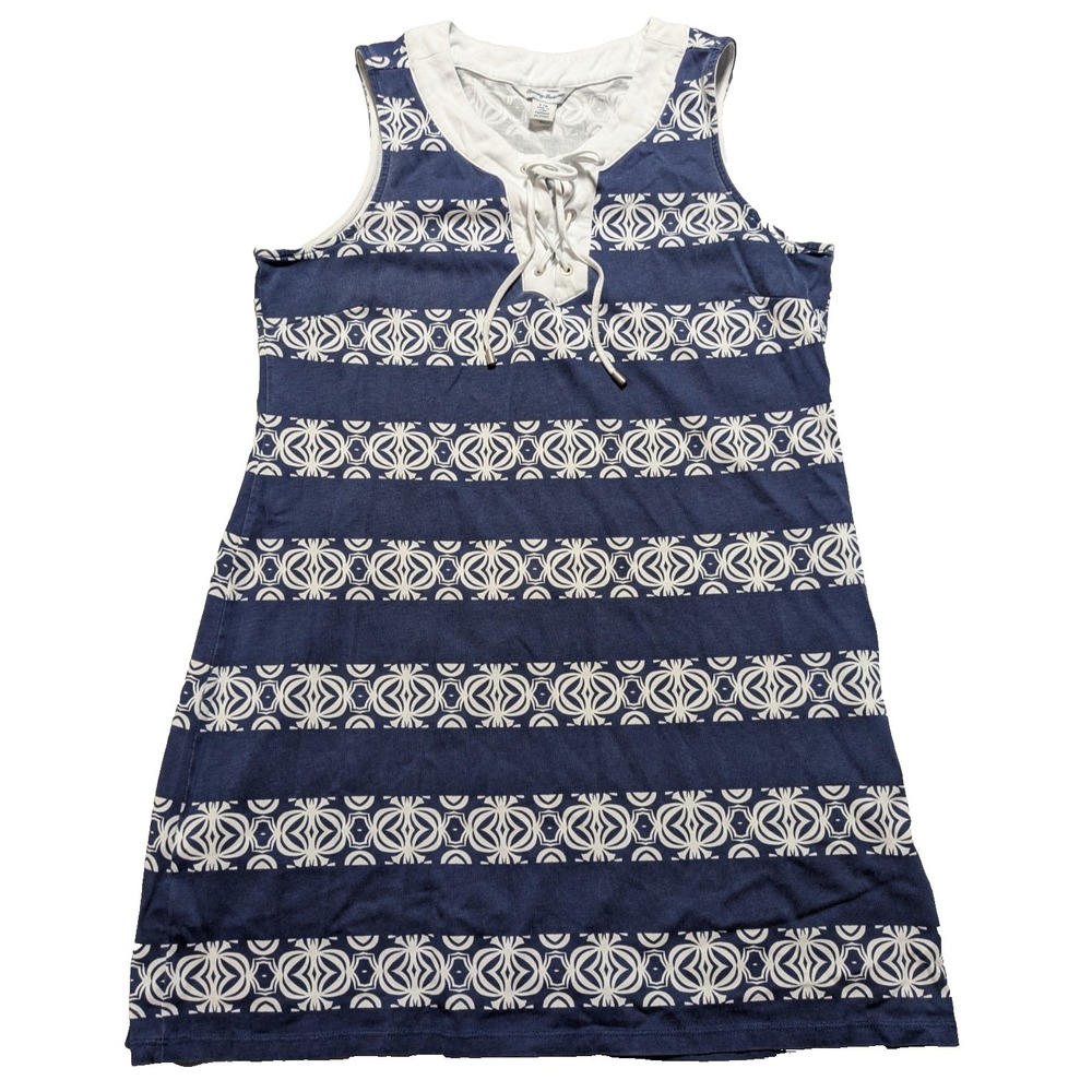 Tommy Bahama Bungalow Geo‎ Stripe Shift Dress - Women Large Pima Cotton Blue